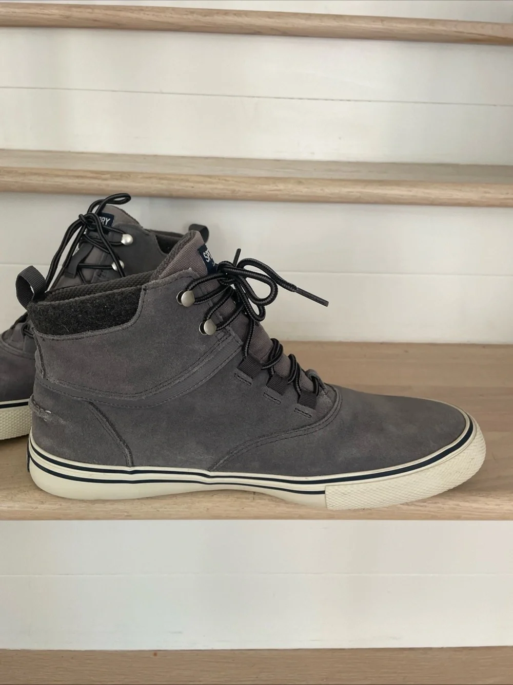 Sperry Top-Sider Sneakers Sz 11.5M Striper Storm Waterproof High Top Gray Suede